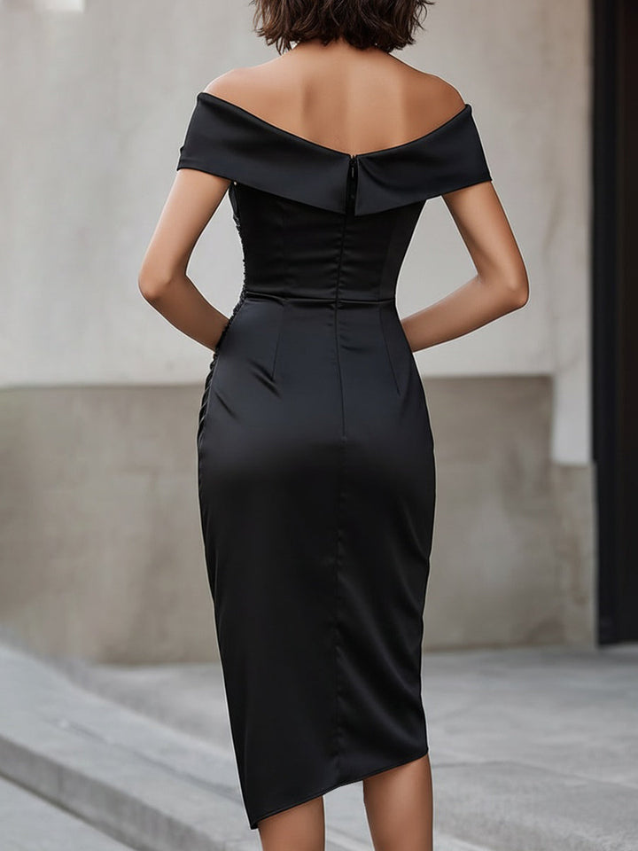 Marissa | Midi Dress with Off-the-Shoulder Design and Asymmetrical Hem
