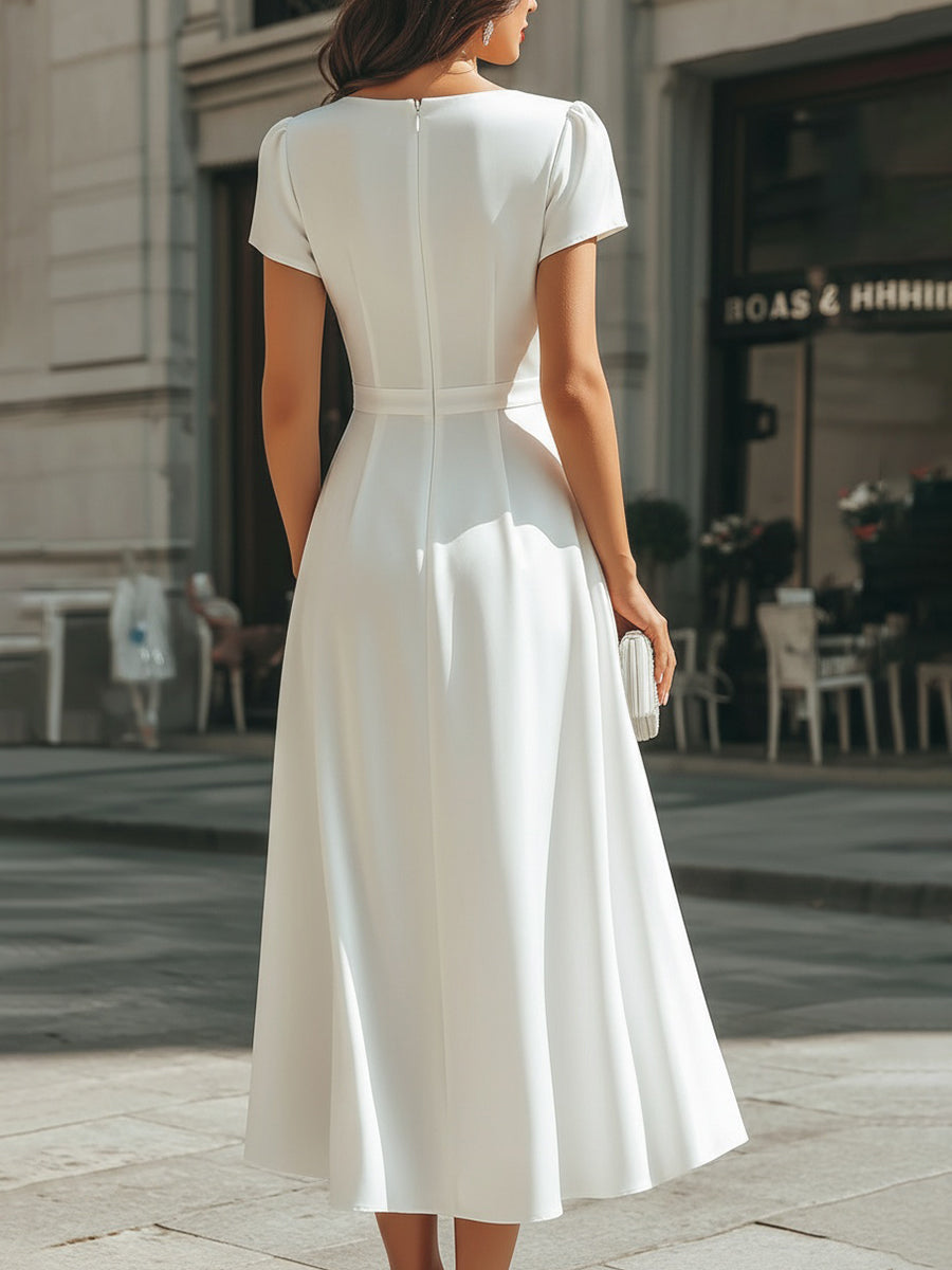 Megan | Asymmetrical Midi Dress with Draping