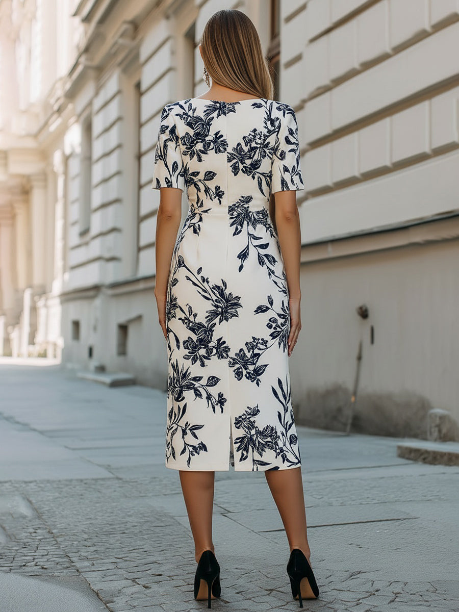 Amanda | Midi Dress in Botanical Print