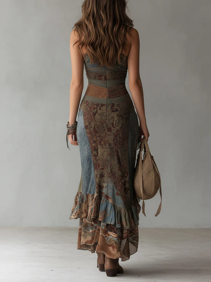 Emma | Bold One-Shoulder Printed Maxi Dress with Ruffled Slit