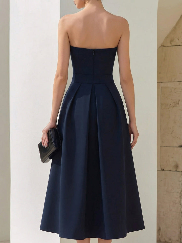 Alexandra | A-Line Strapless Midi Dress with Pleats