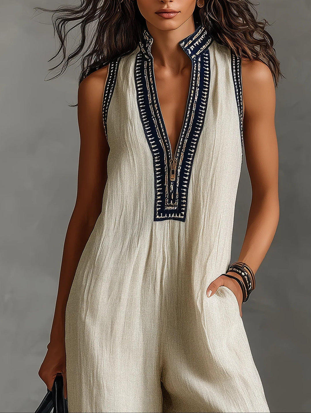 Allison | Sleeveless Jumpsuit With Minimalist High Collar And Zip