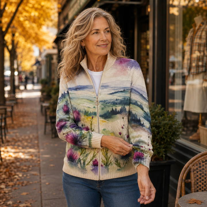 Margaret | Scottish Thistle Zip Cardigan