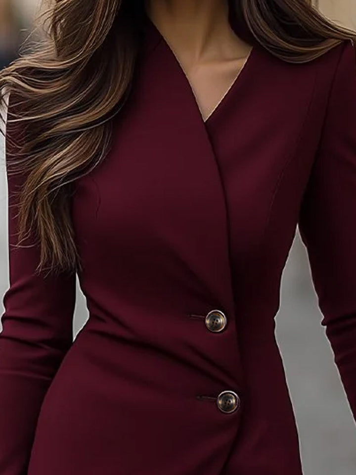 Rebecca | Burgundy Midi Wrap Dress with Buttons