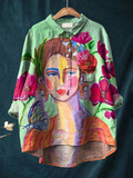 Lila | Oil Painting Women's Portrait Art Printed Women's Casual Shirt