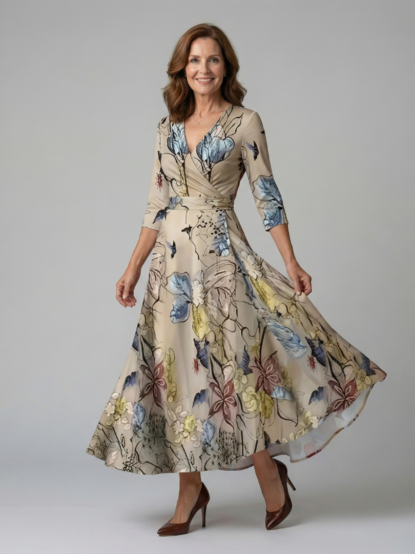 Sophia | Midi Dress with Cross Neckline