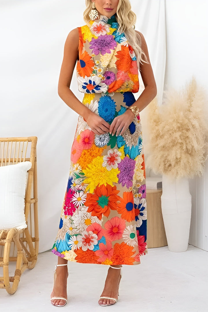 Ella  | Floral Maxi Dress with Sleeveless Design