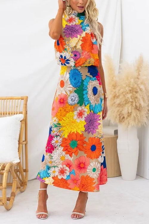 Ella  | Floral Maxi Dress with Sleeveless Design