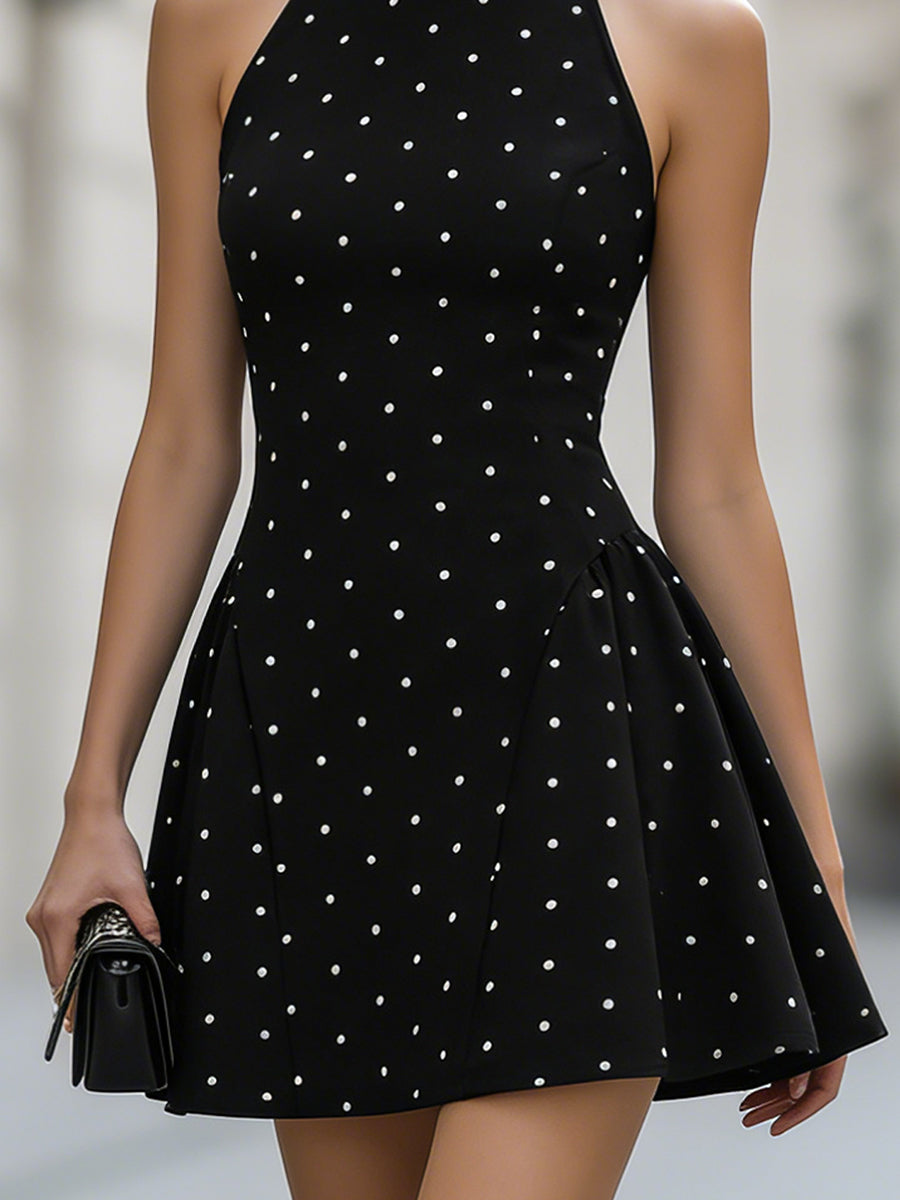 Nicole | Elegant Mini Dress with Halter Neck in Polka Dots
