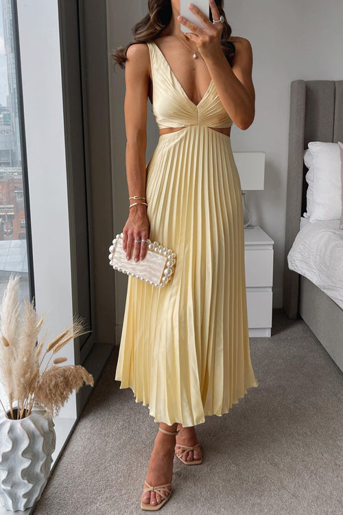 Eva | Cut Out Waist Sleeveless Pleated Maxi Dress