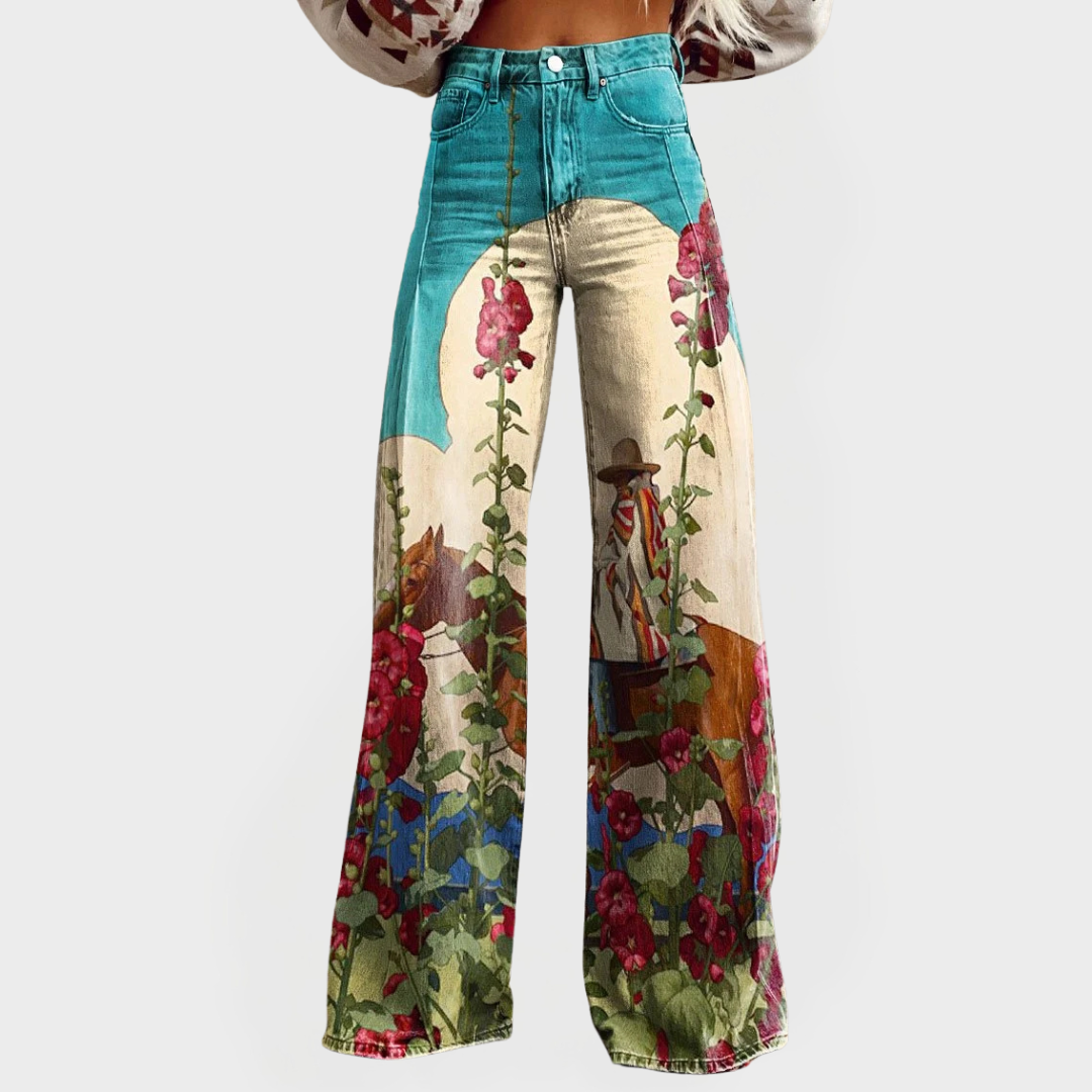 Allison | Stylish Jeans with Floral Design and Wide Legs