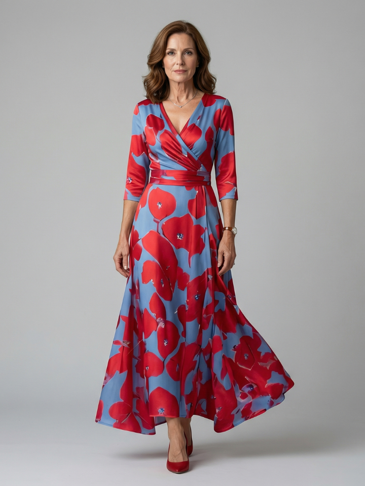 Sophia | Midi Dress with Cross Neckline