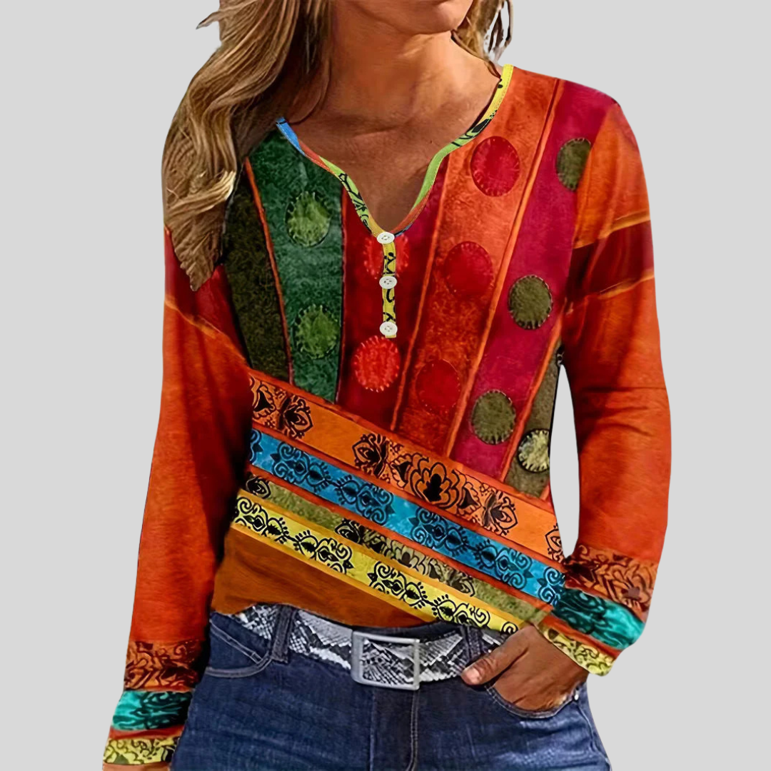 Alyra | Ethnic Print Long Sleeved Blouse