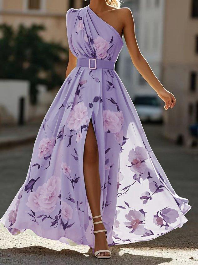 Anna | Light Green Maxi Floral Dress with One Shoulder