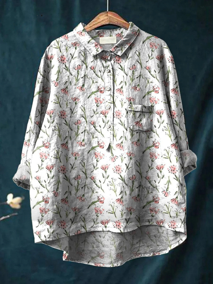 Rubi | Pink Spring Floral Repeat Pattern Printed Women's Casual Shirt