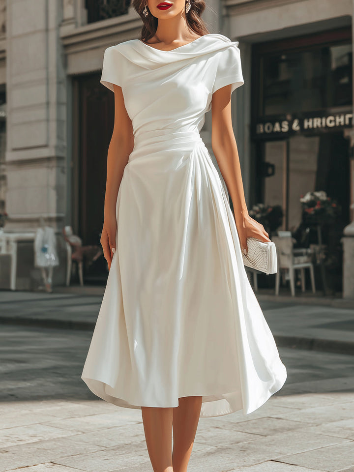 Megan | Asymmetrical Midi Dress with Draping