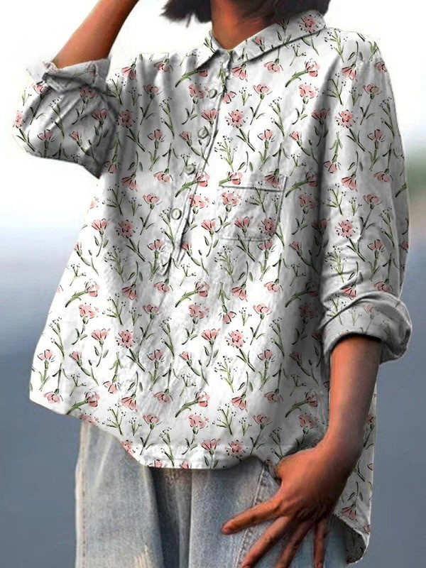 Rubi | Pink Spring Floral Repeat Pattern Printed Women's Casual Shirt