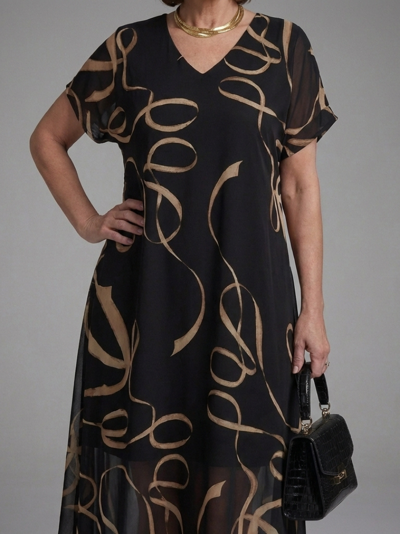 Cambria | Abstract Short-Sleeve Midi Dress