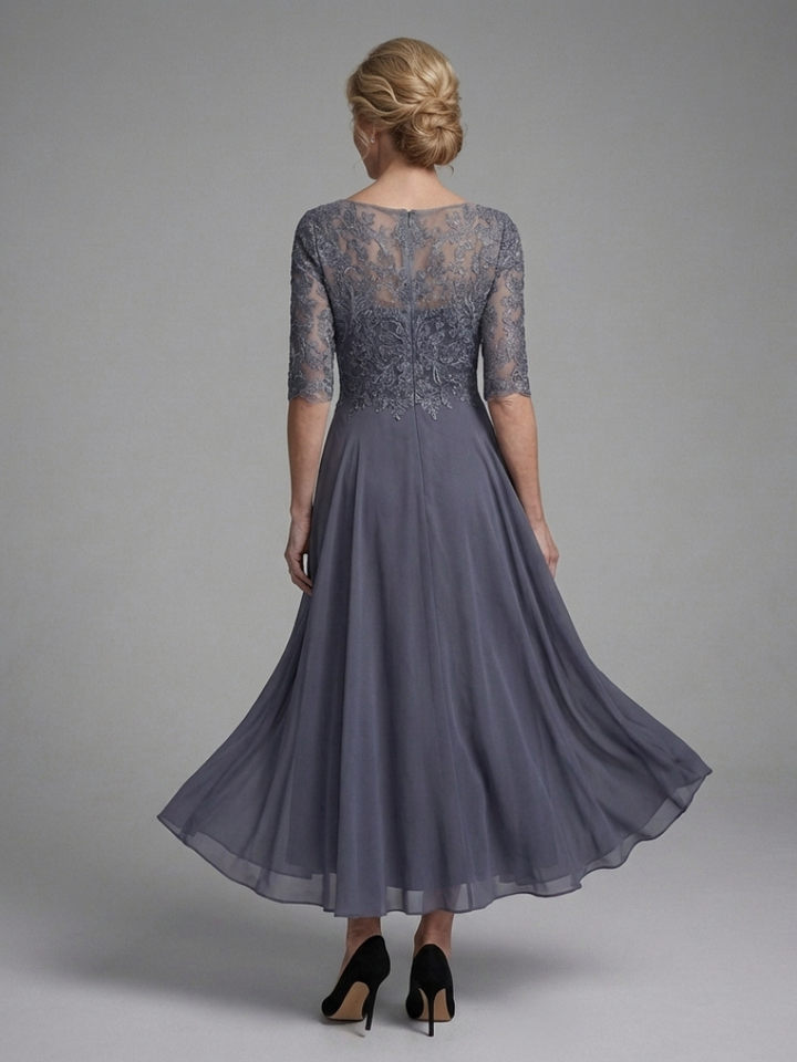 Birdie | Midi Dress with Lace Body and Sheer Sleeves
