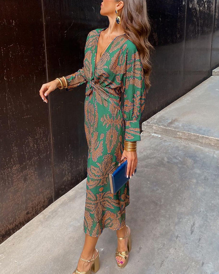 Isadora |  Elegant Midi Dress with Timeless Charm Print