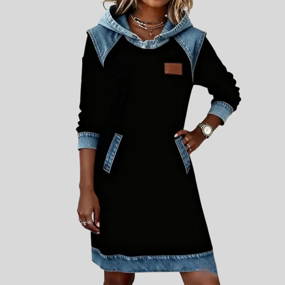 Charlotte | Cozy Contrast Hooded Dress