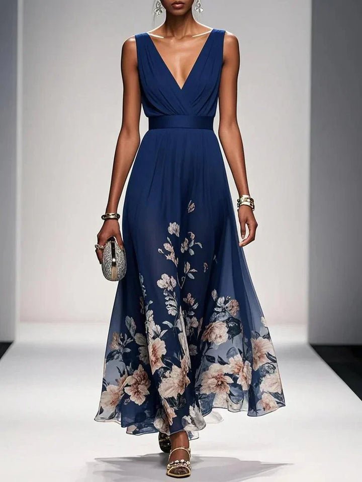 Rose | Light Blue Maxi Chiffon Dress with V-Neck