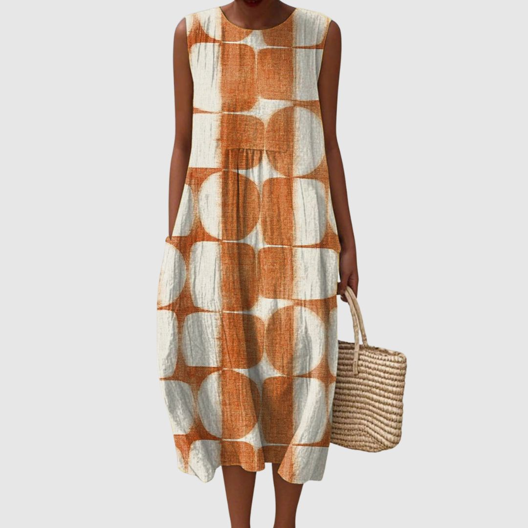 Clara | Women's Abstract Geometric Pattern Art Print Sleeveless Pocket Wrap Dress