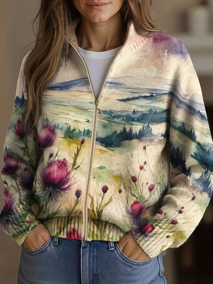 Margaret | Scottish Thistle Zip Cardigan