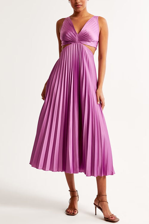 Eva | Cut Out Waist Sleeveless Pleated Maxi Dress