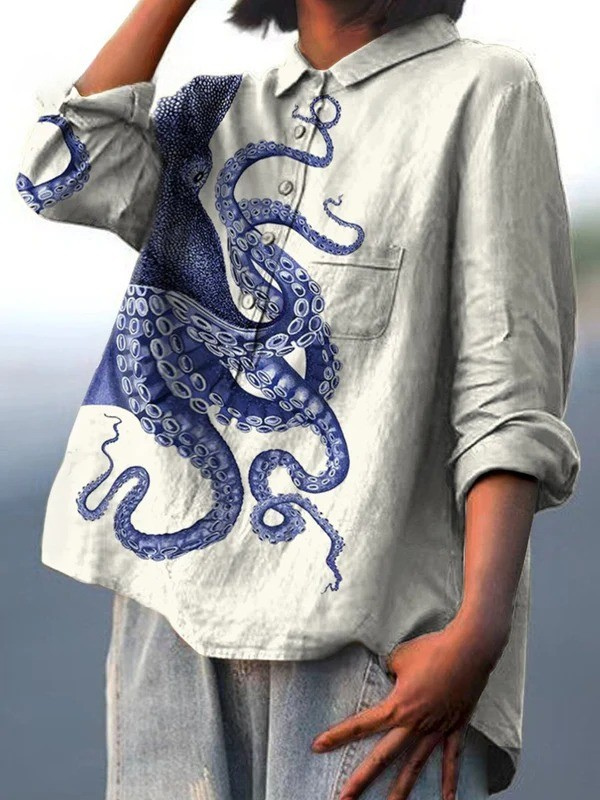 Amalia | Women's Deep Sea Octopus Tentacles Art Print Casual Shirt