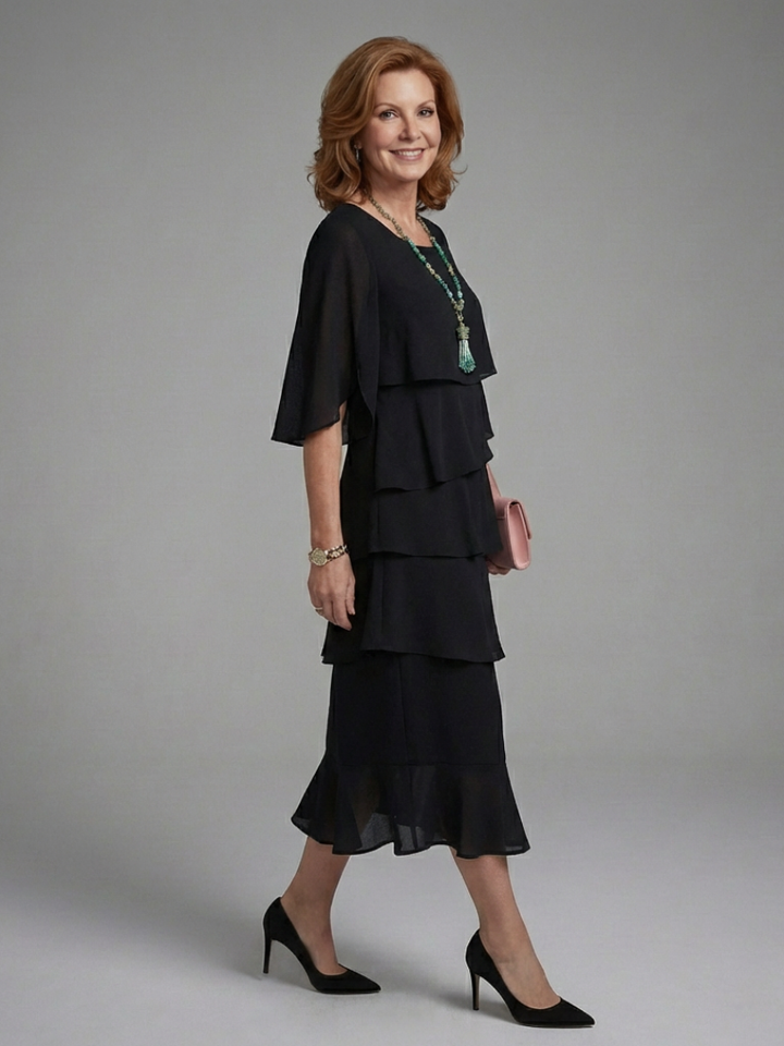 Enya | Midi Dress with Layered Sleeves