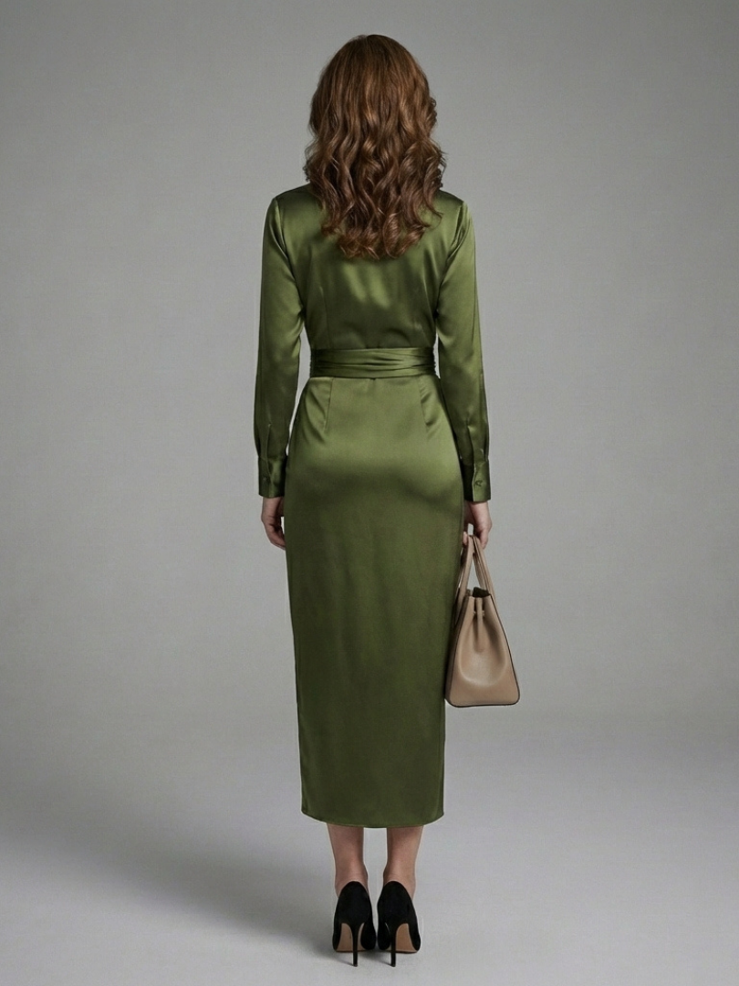 Ember | Long-Sleeved Wrap Midi Dress with Collar