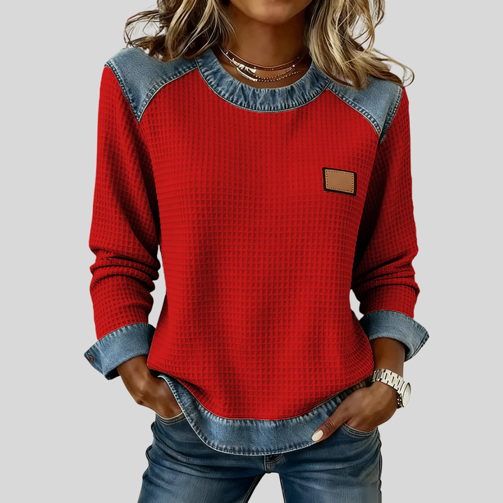 Hana | Patchwork Design Waffle Sweatshirt