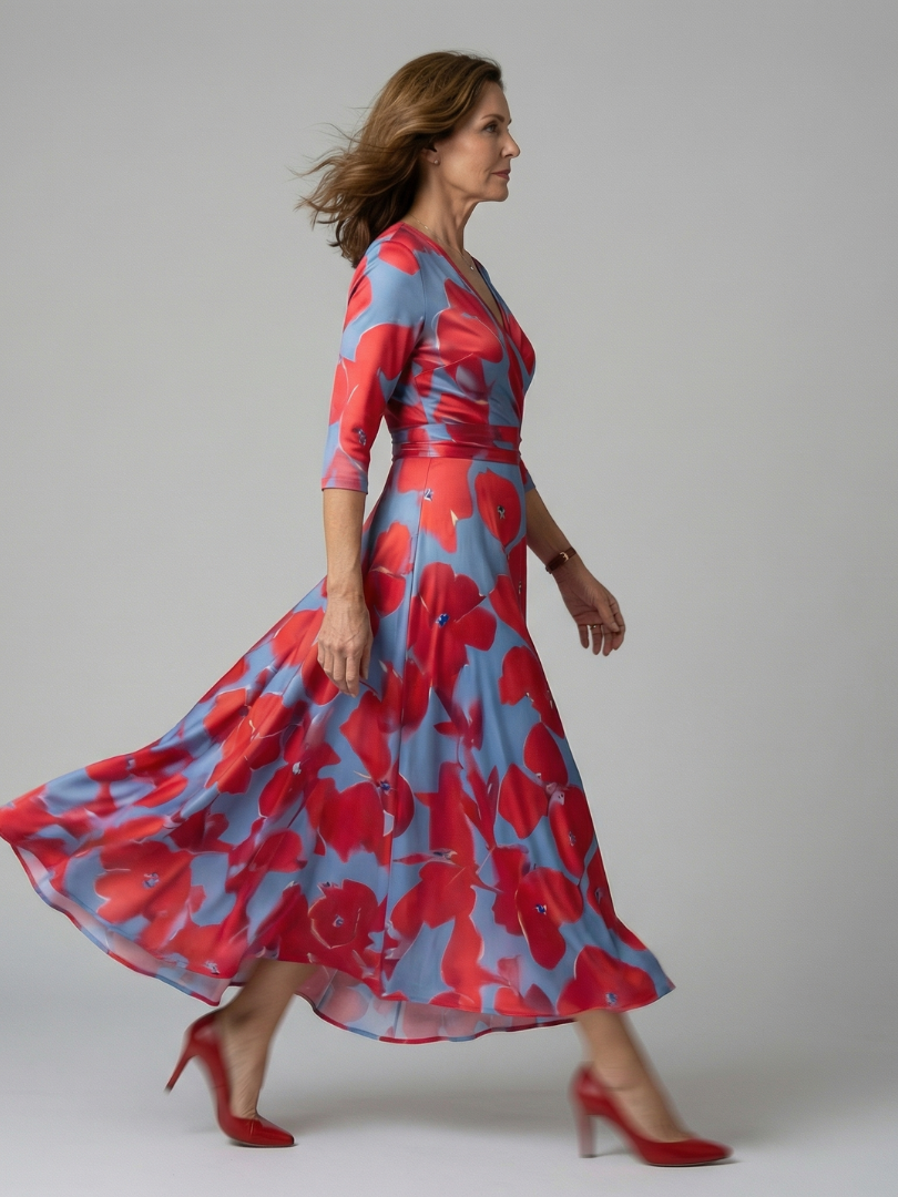 Sophia | Midi Dress with Cross Neckline
