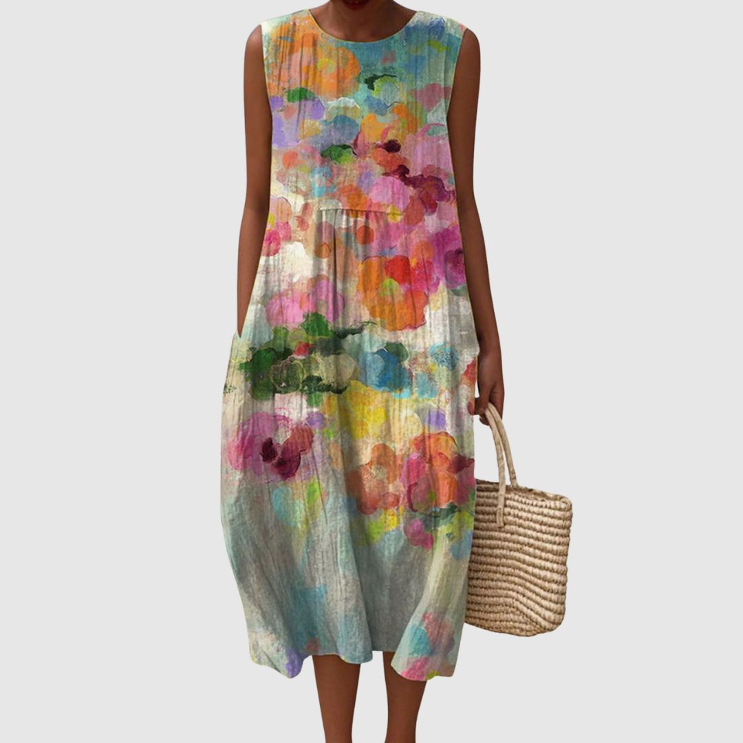 Amelia | Women's Vintage Floral Art Print Sleeveless Pocket Wrap Dress