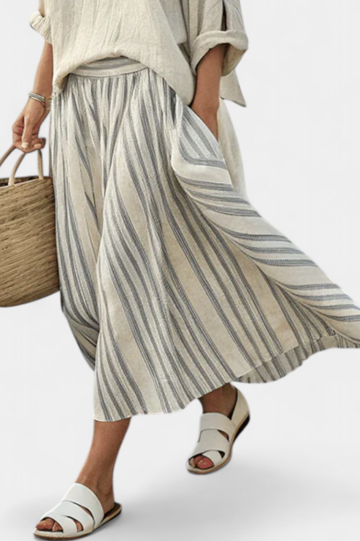 Aurora | Comfortable Blouse and Striped Midi Skirt