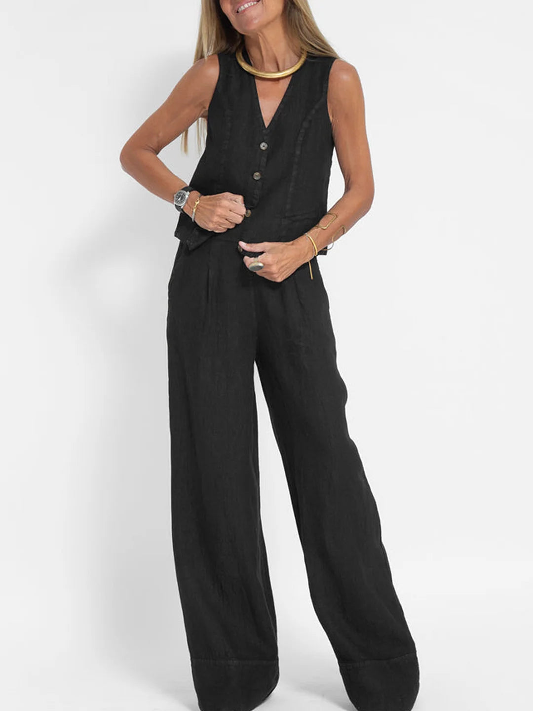 Aira | Elegant Two-piece Set with Vest and Wide-leg Trousers
