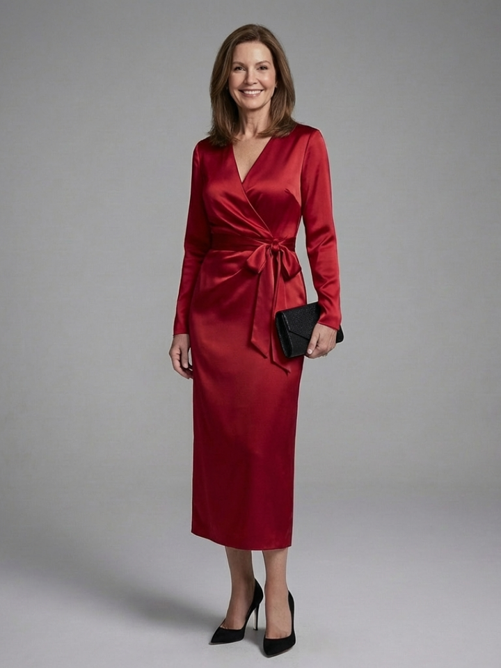 Estelle | Long-Sleeve Midi Dress with Side Closure