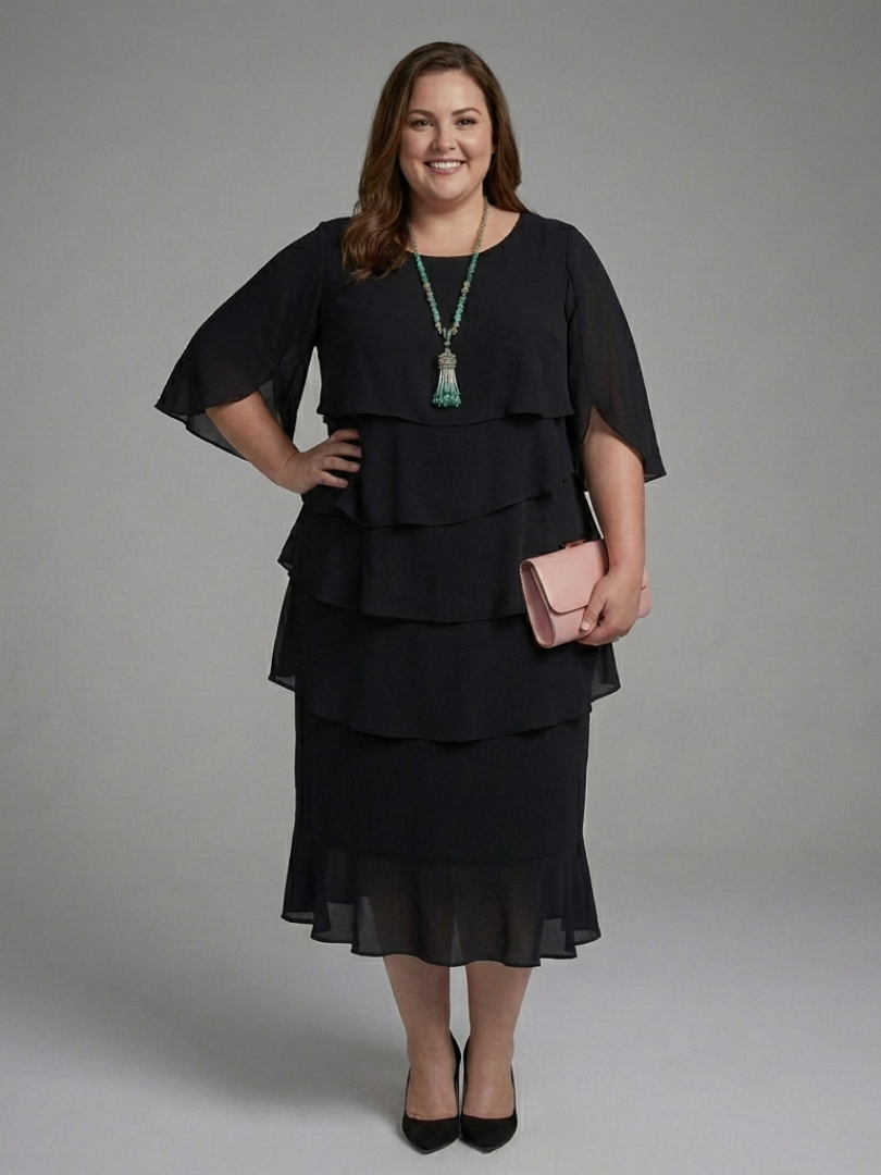 Enya | Midi Dress with Layered Sleeves