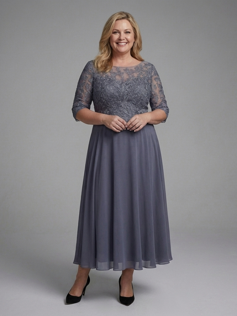 Birdie | Midi Dress with Lace Body and Sheer Sleeves