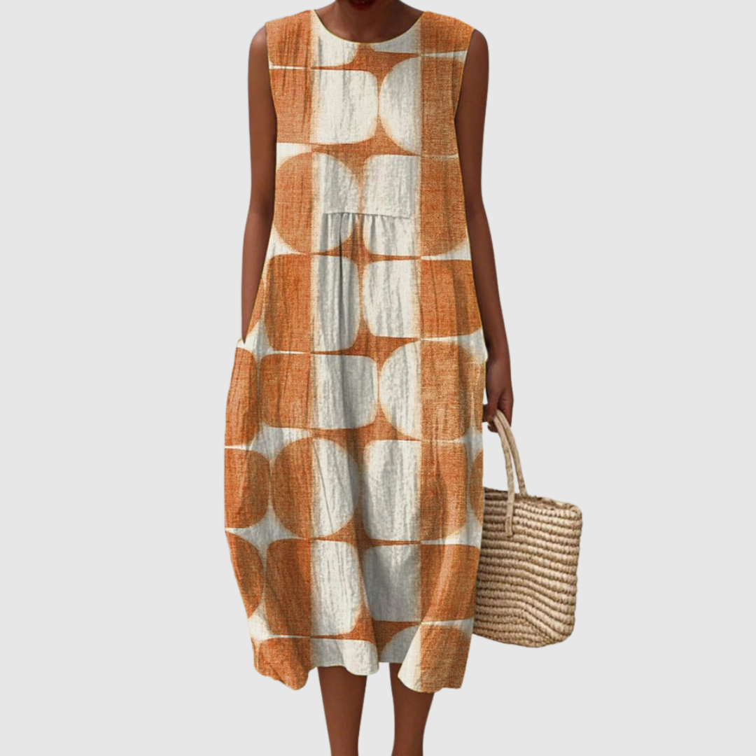 Clara | Women's Abstract Geometric Pattern Art Print Sleeveless Pocket Wrap Dress