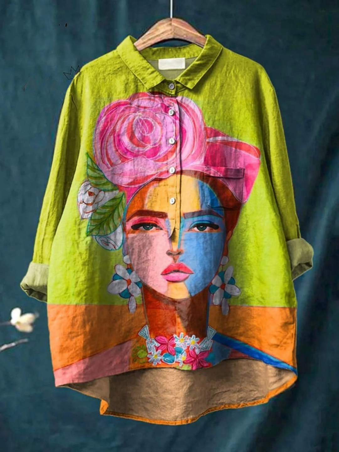 Ember | Oil Painting Freda Portrait Art Printed Women's Casual Shirt