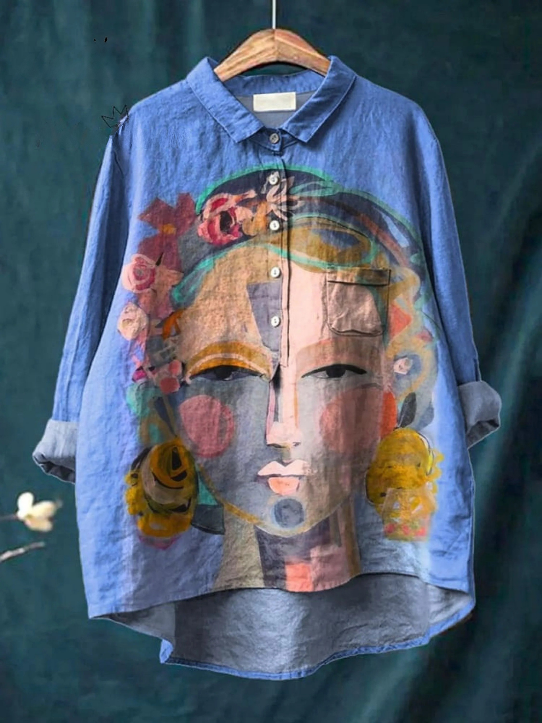 Ember | Oil Painting Freda Portrait Art Printed Women's Casual Shirt