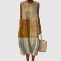 Georgia | Women's Vintage Abstract Line Colour Block Painting Art Print Sleeveless Pocket Wrap Dress