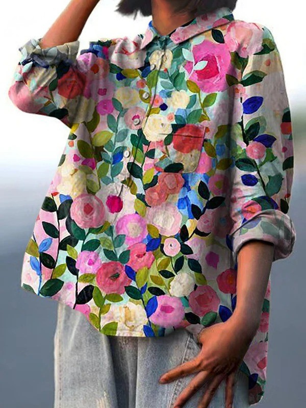 Lea | Colourful Spring Floral Garden Printed Women's Casual Shirt