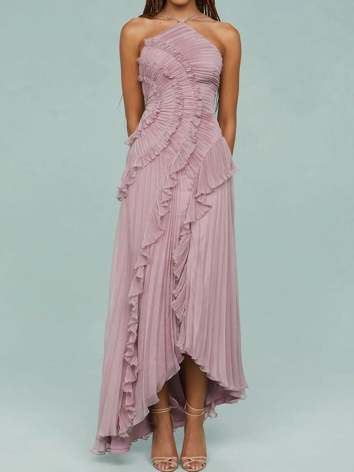 Maria | Long Dress with Pleated Straps and Slits