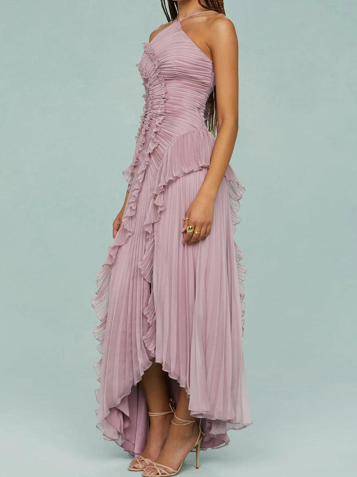 Maria | Long Dress with Pleated Straps and Slits