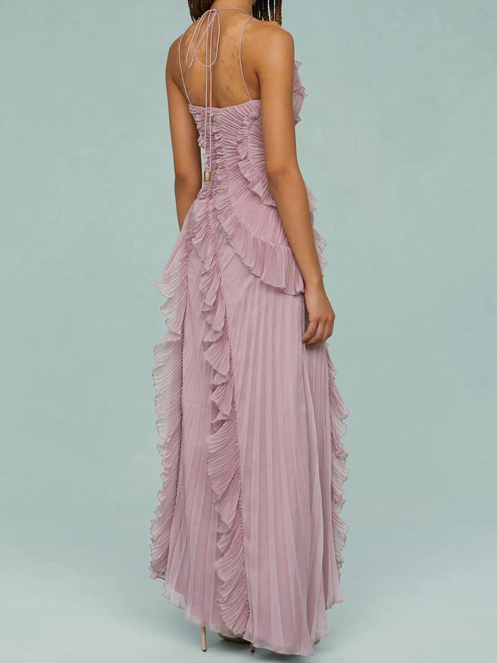 Maria | Long Dress with Pleated Straps and Slits