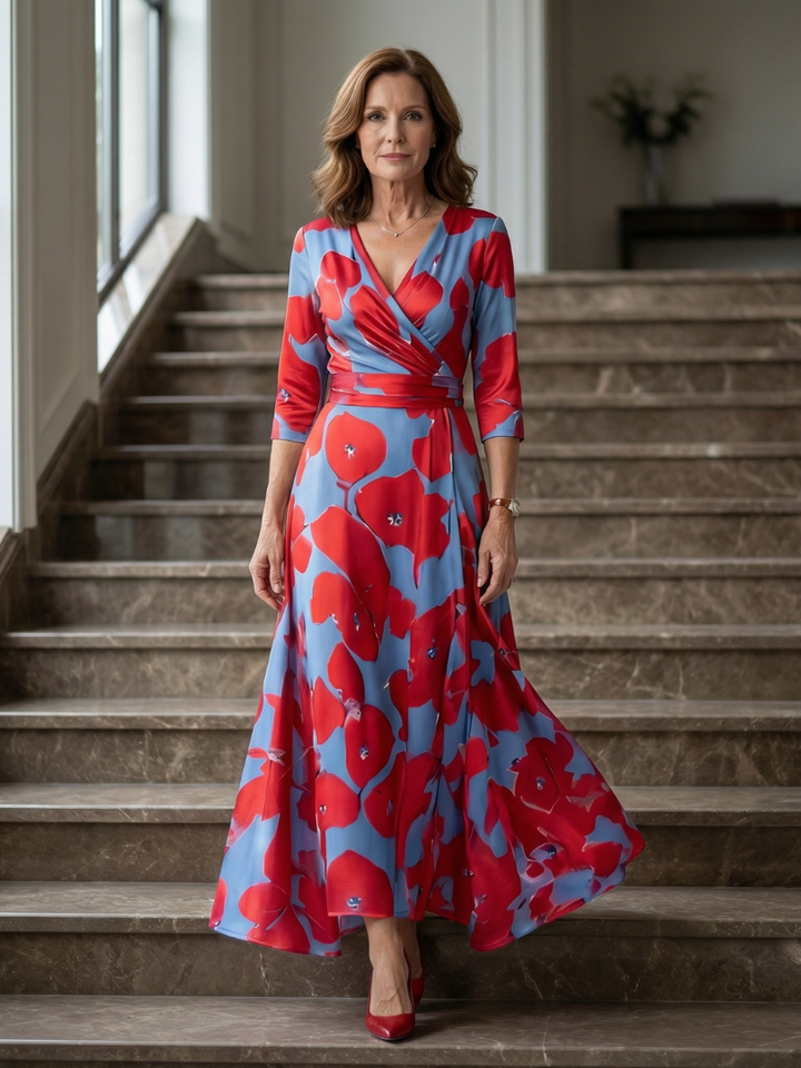 Sophia | Midi Dress with Cross Neckline
