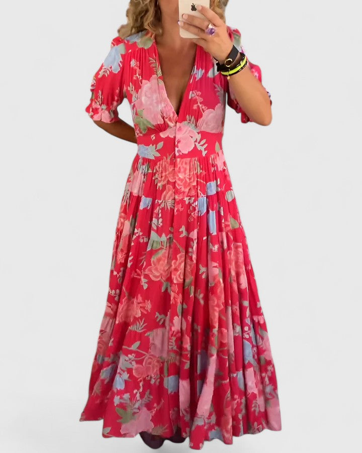 Minea | Elegant Floral V-neck Dress